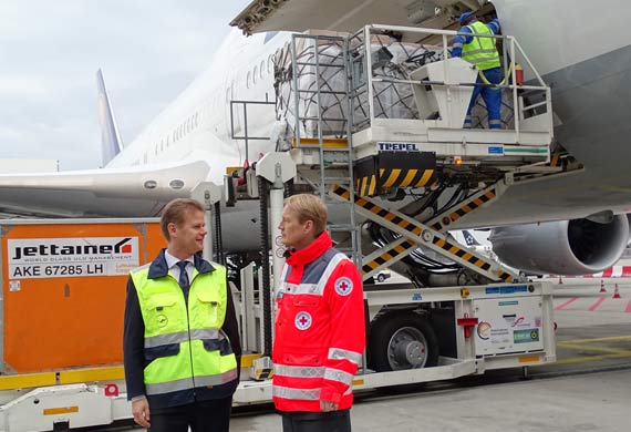 Red Cross and Lufthansa Cargo fly camp beds to Germany
