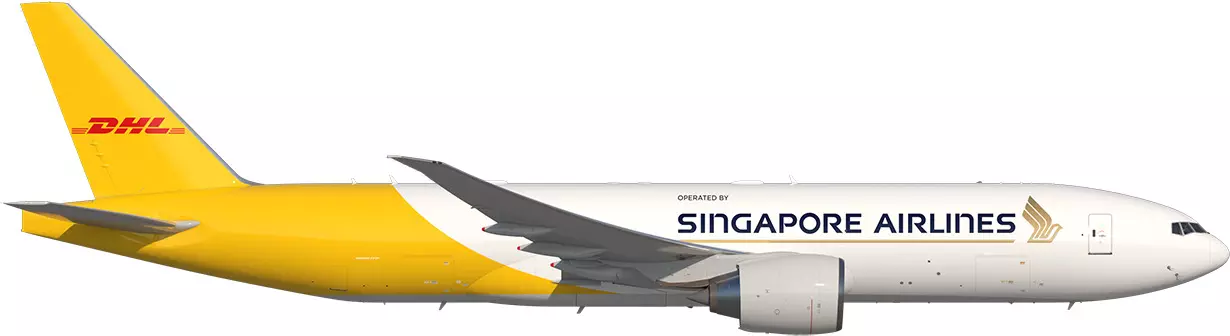 Rendering of the Boeing 777F aircraft in the joint DHL and SIA livery