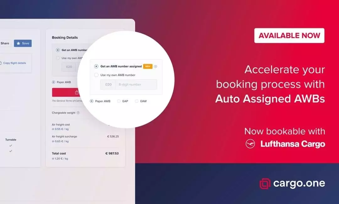 Lufthansa Cargo, cargo.one debut auto-assigned Air Waybill (AWBs)
