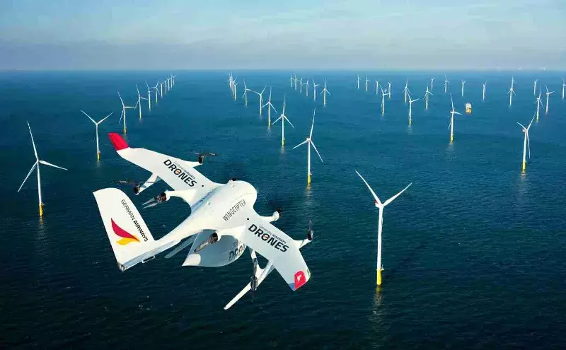 Key visual of Wingcopter in collaboration with German Airways Key visual of Wingcopter in collaboration with German Airways