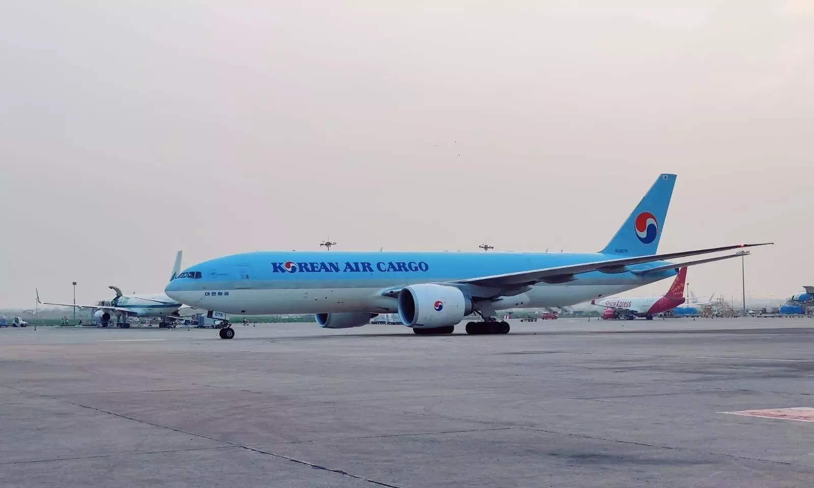 The arrival of the first Koren Air Cargo Boeing 777 freighter after the service resumption at Delhi International Airport on Wednesday, July 6, 2022.
