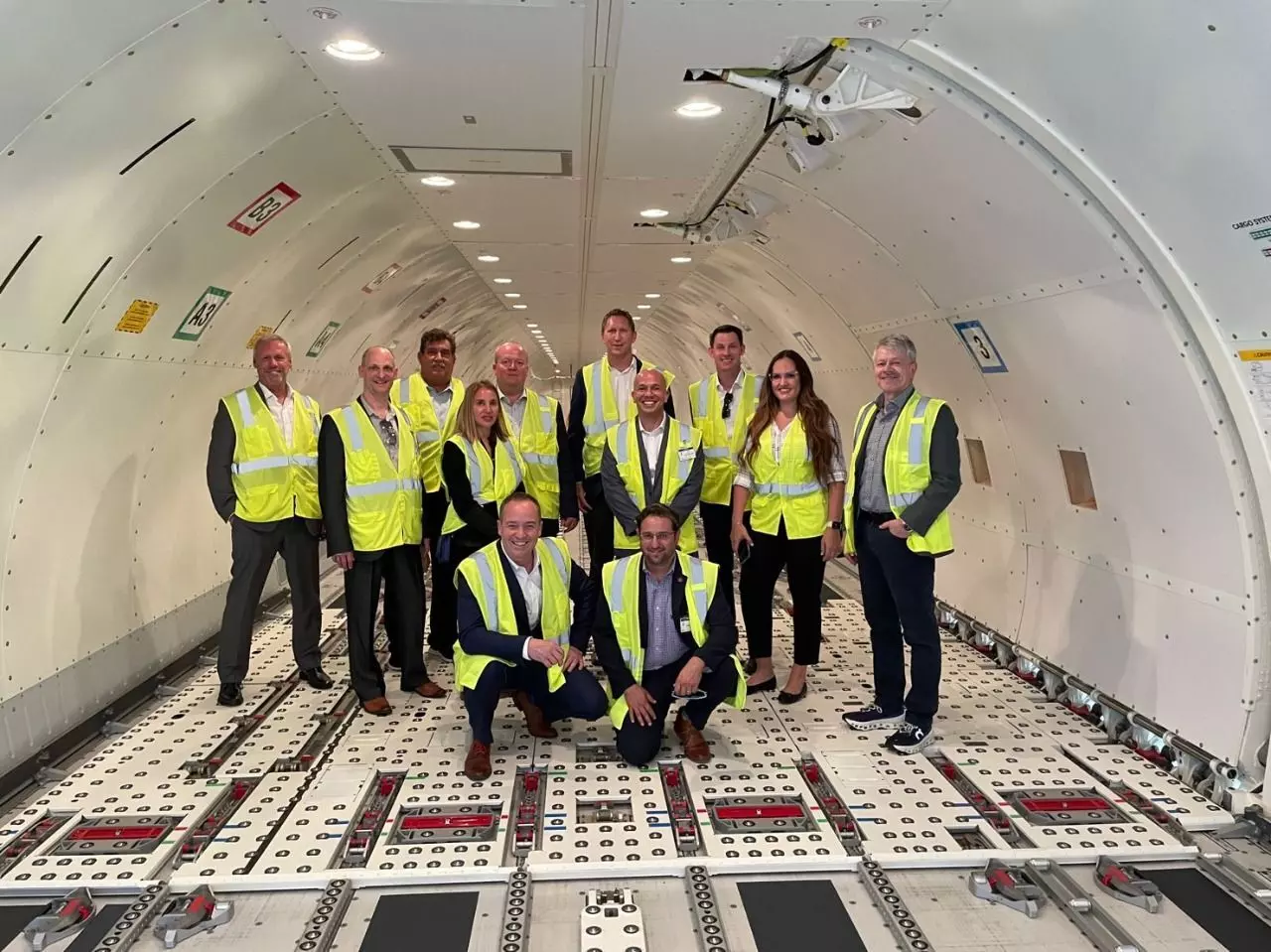 Air Canada Cargo team inside the second brand new B767-300 freighter at the Boeing delivery event