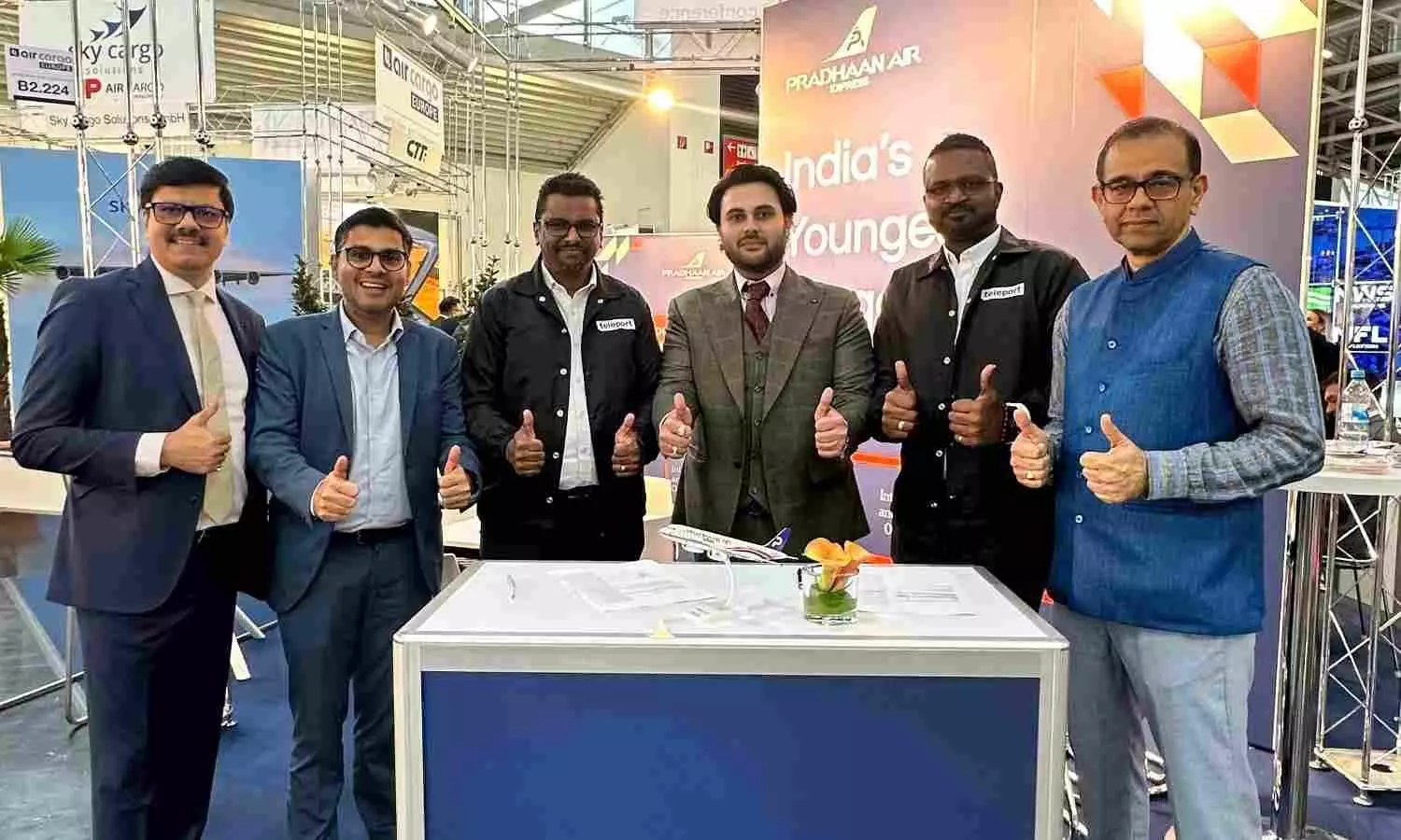 Leadership team of Teleport and Pradhaan Air Express at air cargo Europe, Munich