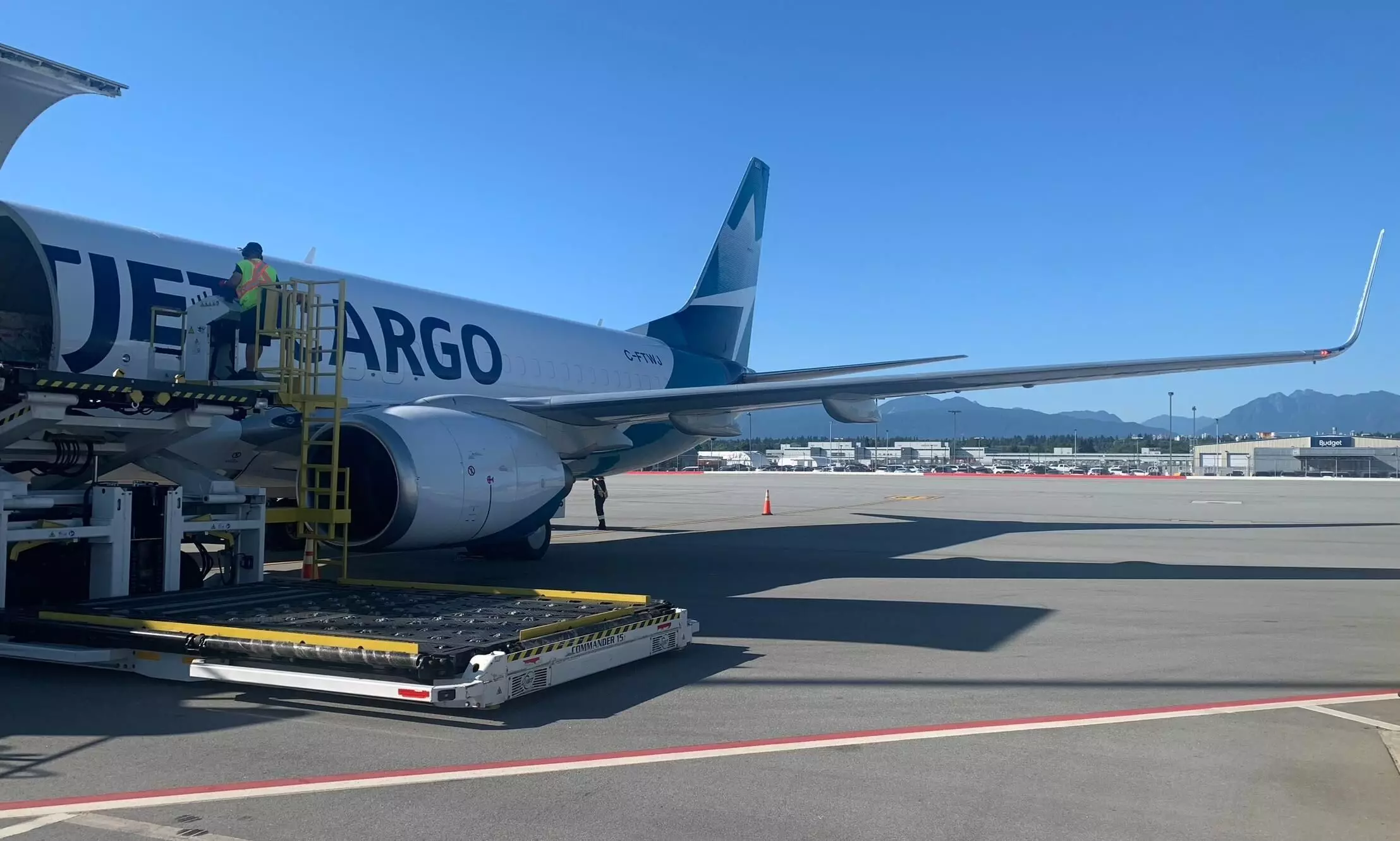 WestJet Cargo freighter at Vancouver International Airport (YVR)