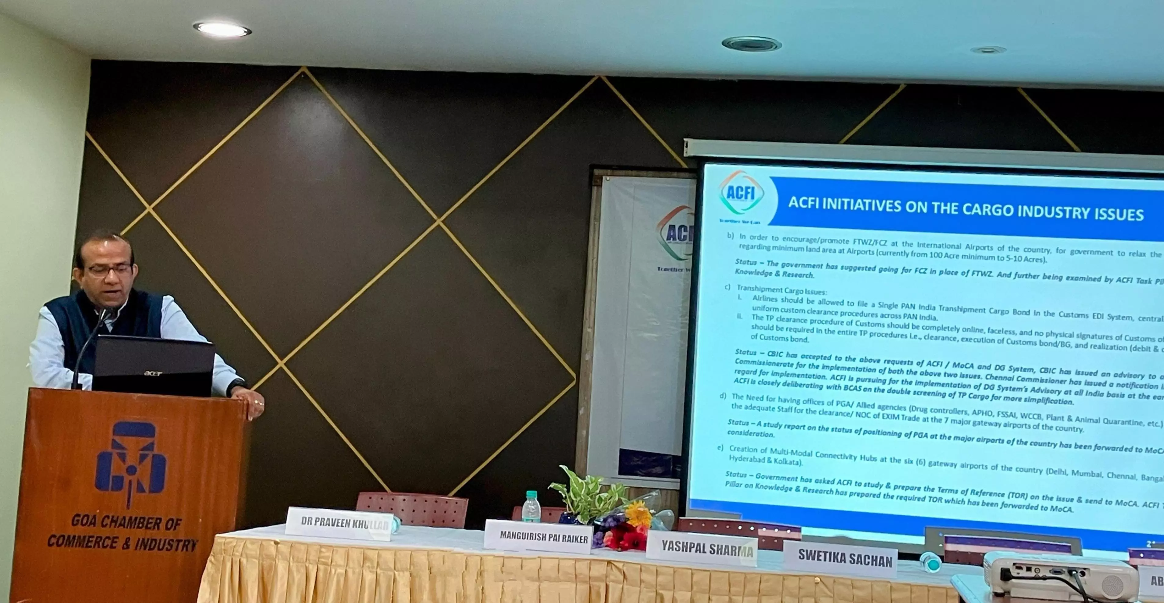 Sanjiv Edward, Chief Executive Officer - Cargo & Logistics, GMR Group, during his speech at the launch of ACFI Goa Chapter Sanjiv Edward, Chief Executive Officer - Cargo & Logistics, GMR Group, during his speech at the launch of ACFI Goa Chapter