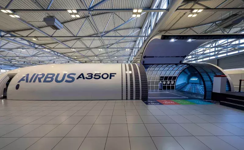 Airbus displays the mock-up of the A350F’s main deck cargo door Airbus displays the mock-up of the A350F’s main deck cargo door