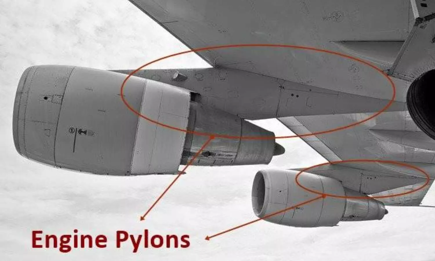 An engine pylon of a commercial aircraft connects the engine to the wing or fuselage An engine pylon of a commercial aircraft connects the engine to the wing or fuselage