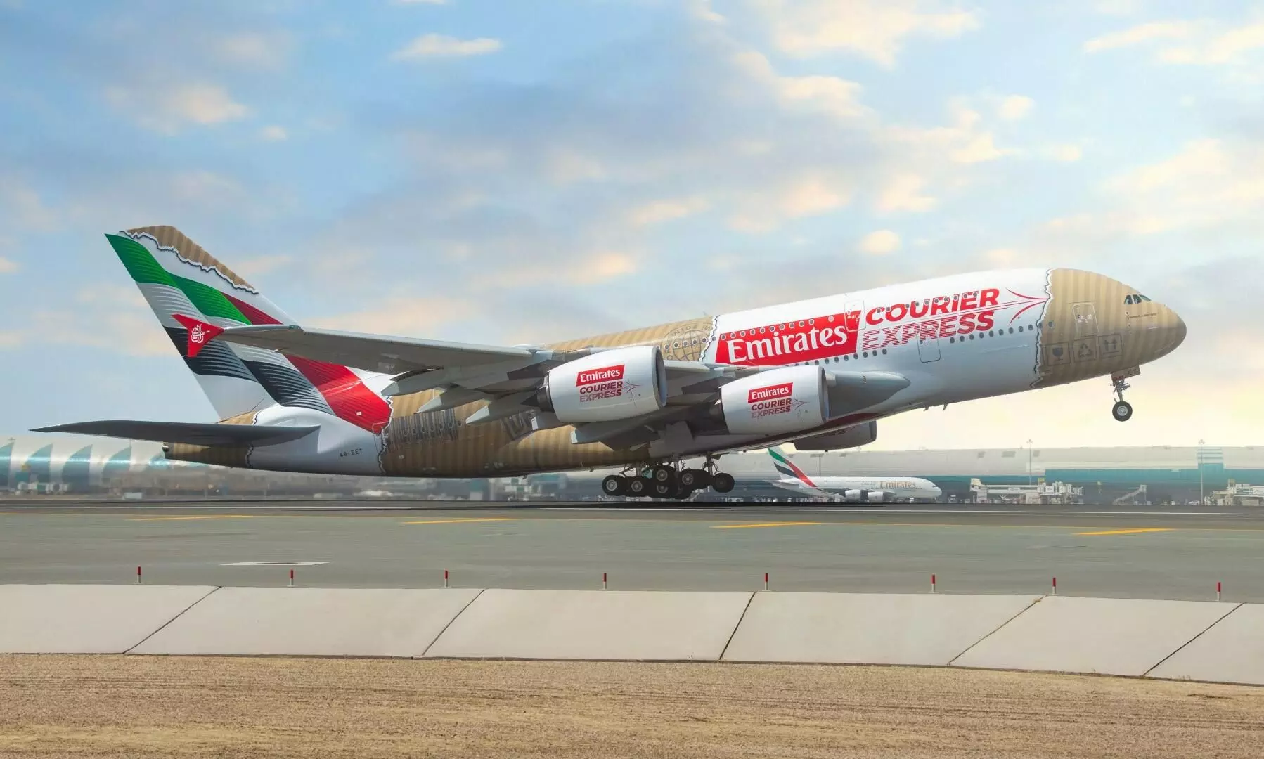 Emirates unveils A380 in stunning Emirates Courier Express livery Emirates unveils A380 in stunning Emirates Courier Express livery