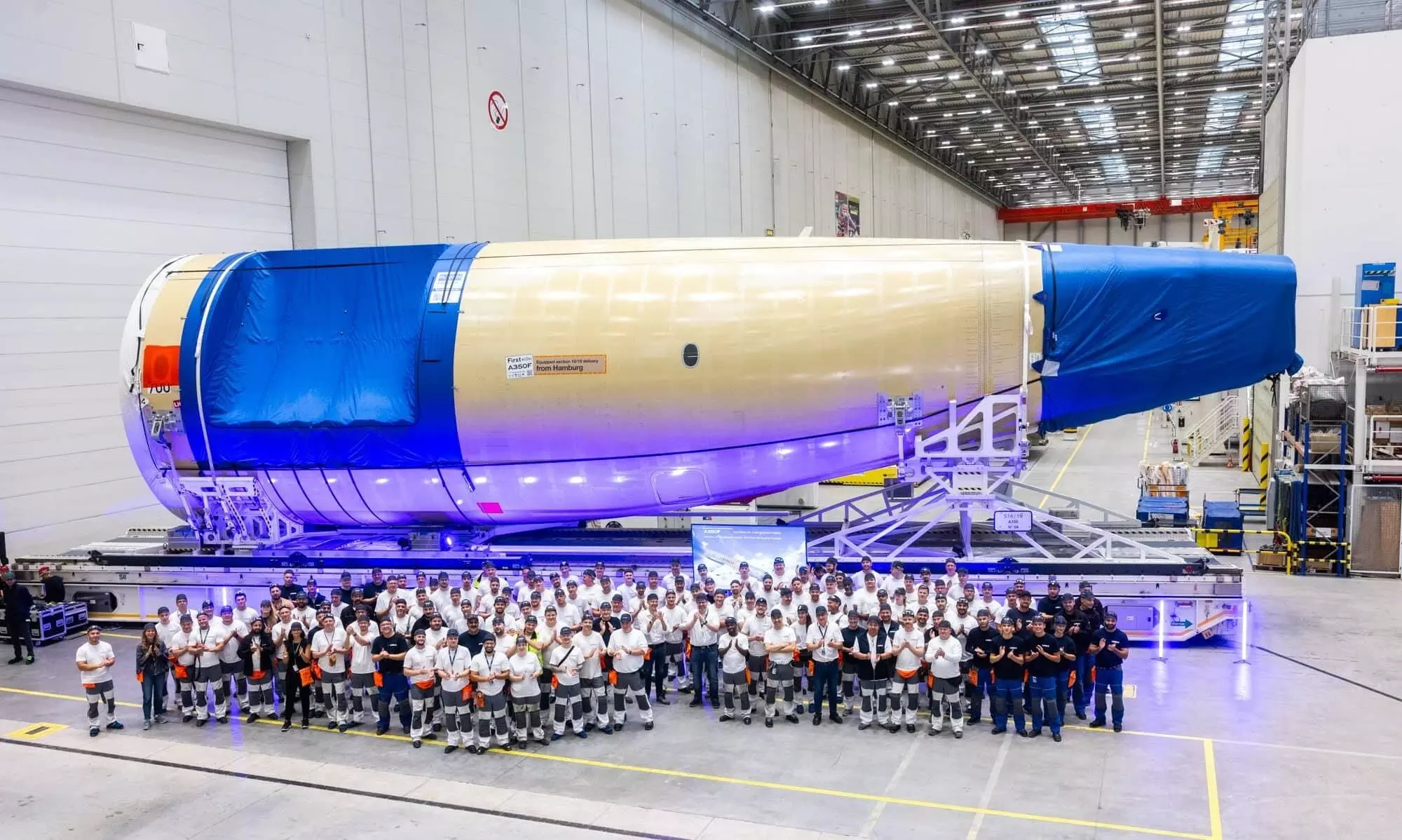 First A350 freighter aft section rolls out in Hamburg First A350 freighter aft section rolls out in Hamburg