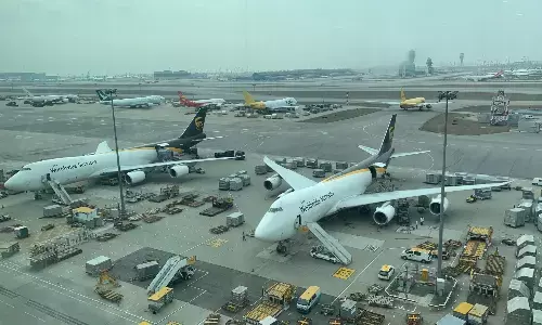 Freighters lined up at Hong Kong International Airport, March 2024 Freighters lined up at Hong Kong International Airport, March 2024