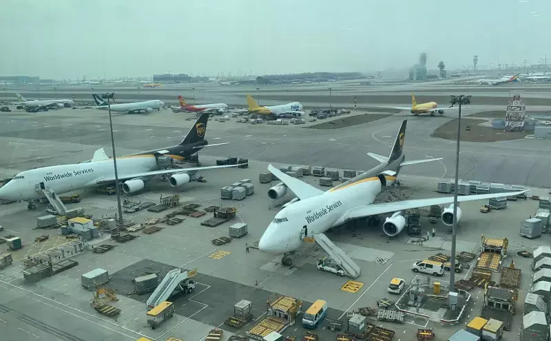 Freighters lined up at Hong Kong International Airport, March 2024 Freighters lined up at Hong Kong International Airport, March 2024