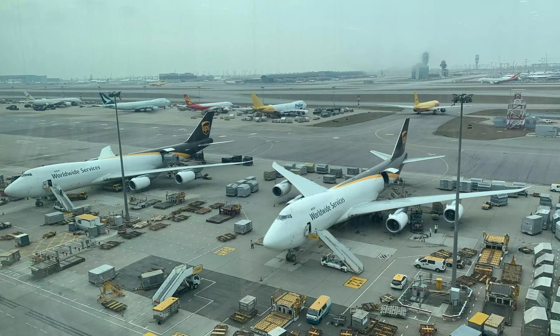 Freighters lined up at Hong Kong International Airport, March 2024 Freighters lined up at Hong Kong International Airport, March 2024