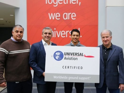 L-R: Adolfo Aragon, sr. VP, Universal Aviation; Charlie Mularski, executive VP, Universal; Jonathan Ebanks, director, Universal Aviation Cayman Islands; Greg Evans, Chairman, Universal. Image source: Aviation pros Aviation