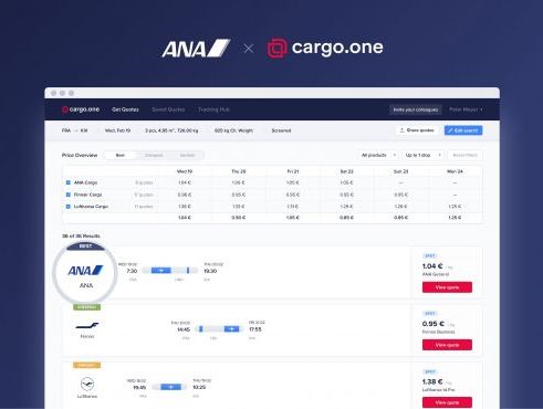 ANA provides real-time quotes for cargo on cargo.one ANA provides real-time quotes for cargo on cargo.one