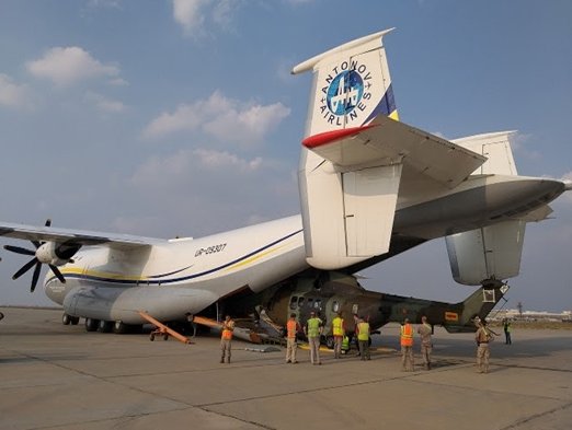 Antonov Airlines airlifts helicopters and spare parts on its AN-22 Antei Antonov Airlines airlifts helicopters and spare parts on its AN-22 Antei
