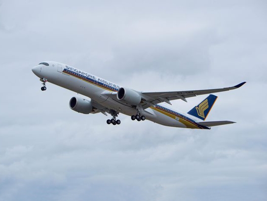 Singapore Airlines’ A350 inaugural flight from Manchester lands at Bush Airport