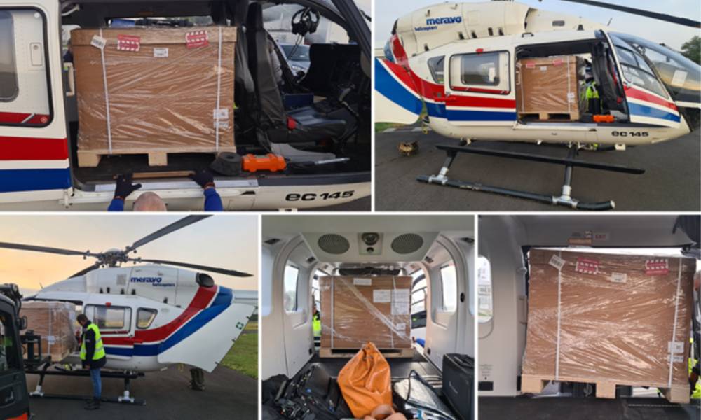 Chapman Freeborn successfully delivers 600 kilo urgent cargo using a helicopter Chapman Freeborn successfully delivers 600 kilo urgent cargo using a helicopter