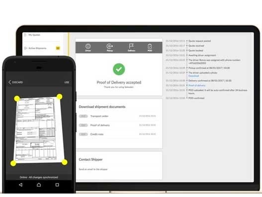 The freight platform Saloodo! maps all transport processes digitally, including shipment tracking, freight document management, invoicing and payment. Logistics