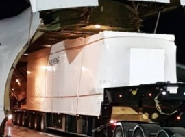 The cargo included a 57 tonne transformer with supporting equipment, as well as three units of the newest and world's first transported Siemens SGT-A45 mobile turbine.